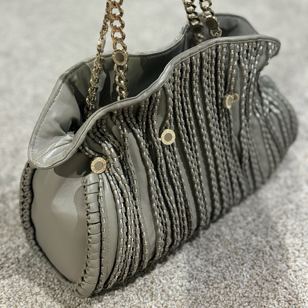 Bvlgari Monete Plisse Leather Handbag with light Gold Hardware